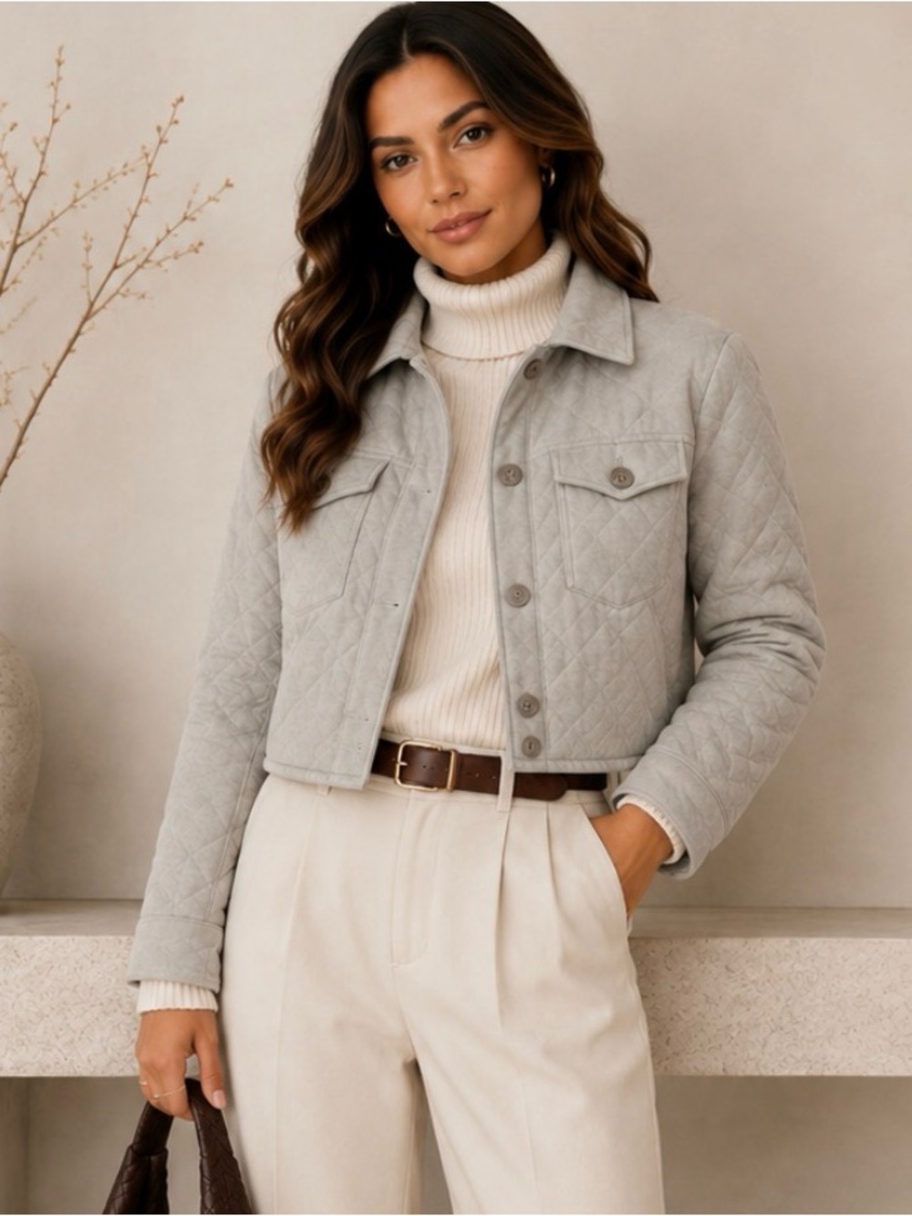 KUT from the Kloth Light Gray Faux Suede Quilted Cropped Jacket *FREE SHIPPING*